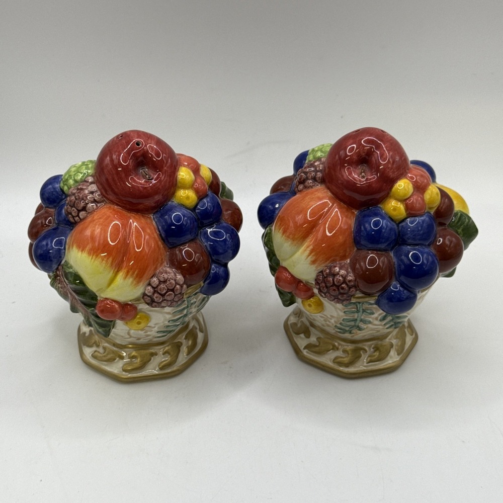 Fitz and Floyd Classics Venezia Hand Crafted Salt & Pepper Shaker Fruit Retied